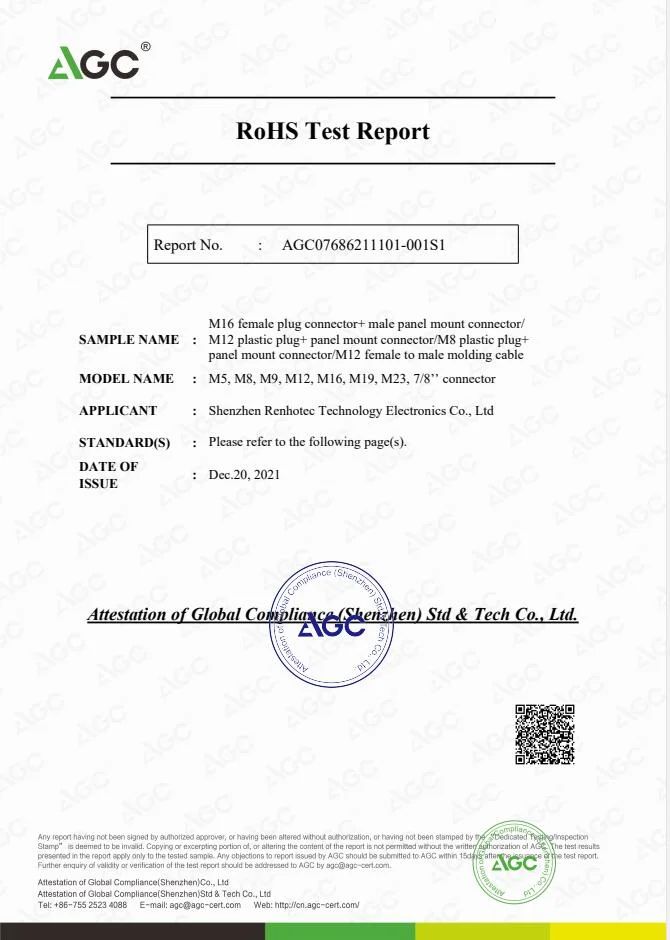 Circular Series Assembly Copper Contact M12 5 Pin Male Connector