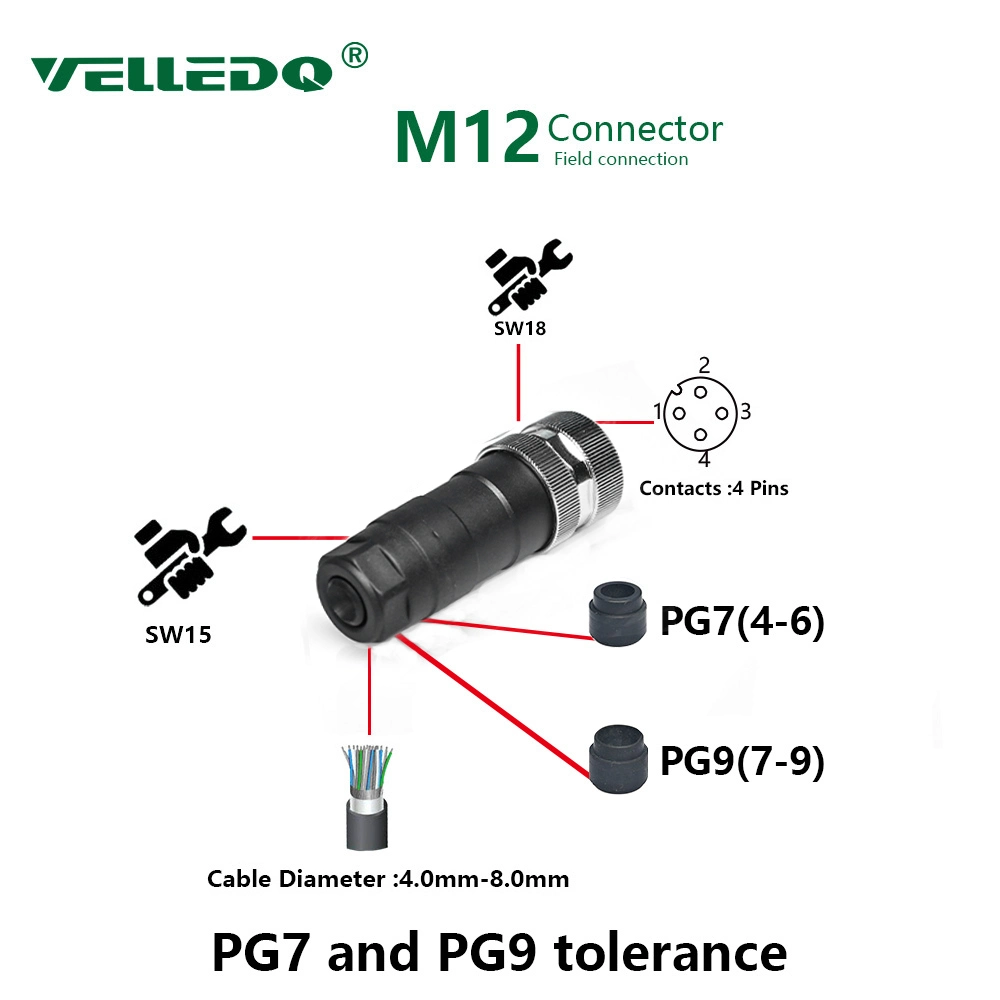 M12 Sensor Connector 4 Pin Female Straight